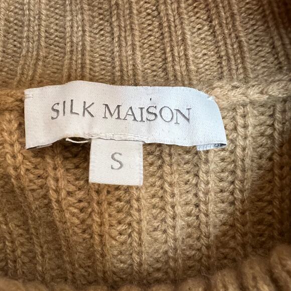 Silk Maison Sweater Cable Oversized Cashmere Wool Blend Small Turtleneck Camel - Picture 5 of 9